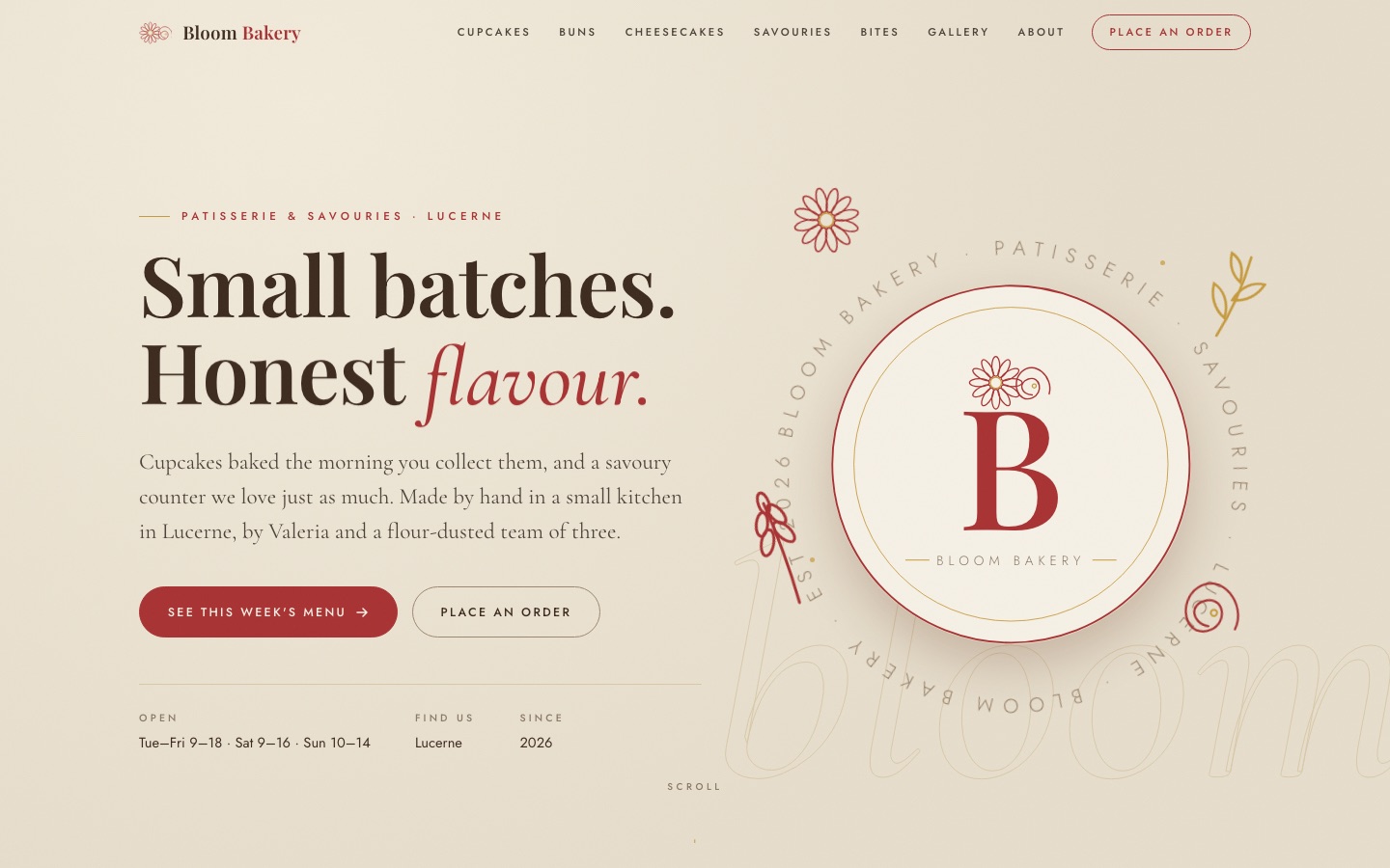 Startseite der Bloom Bakery am Computer